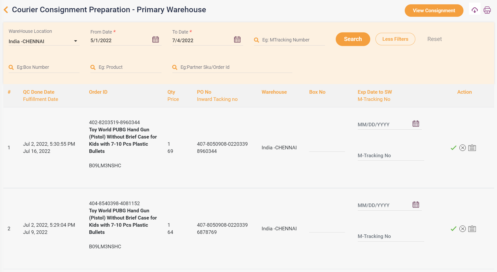 Consignment Preparation - Primary Warehouseimage