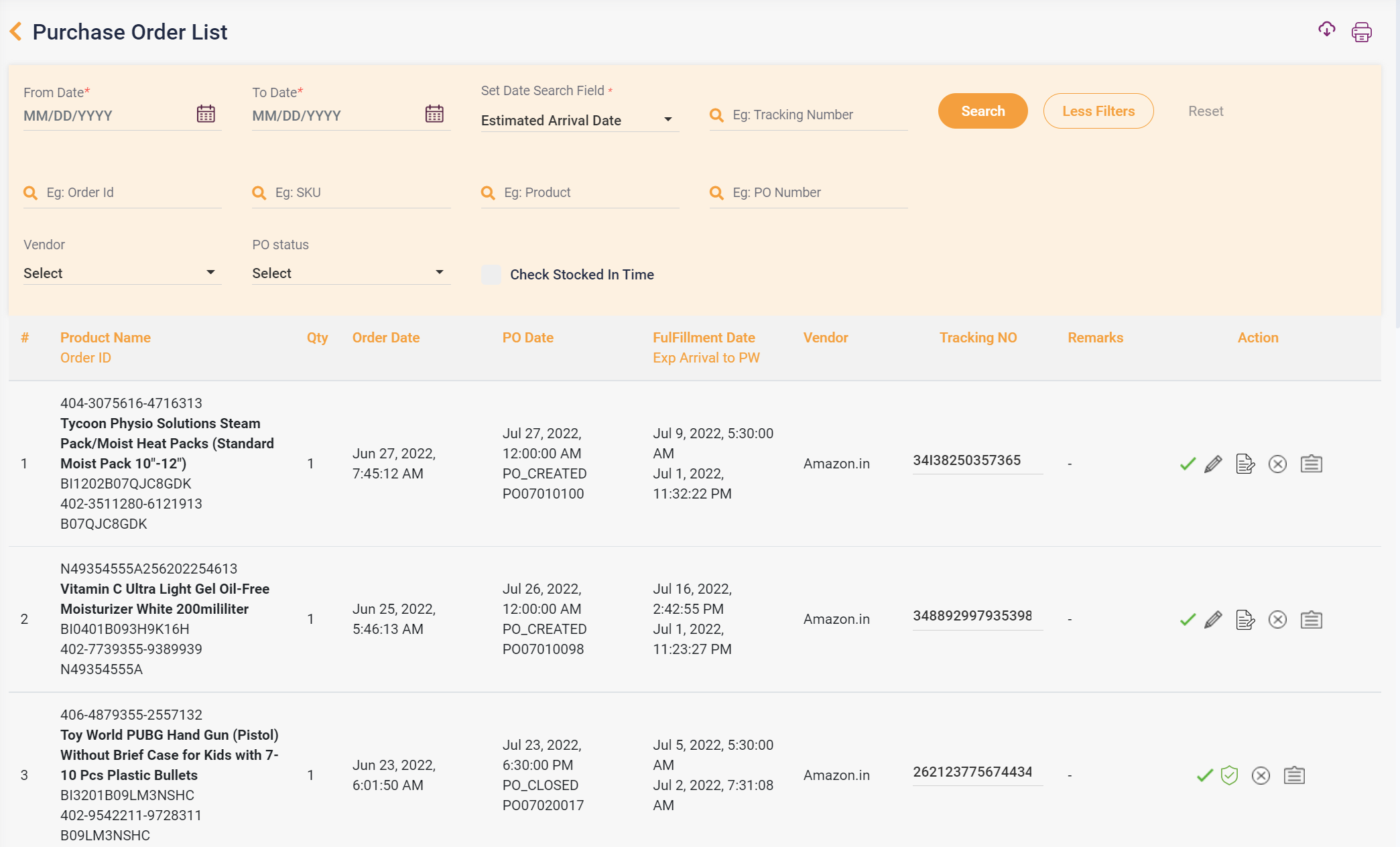 Inward Shipping Tracking